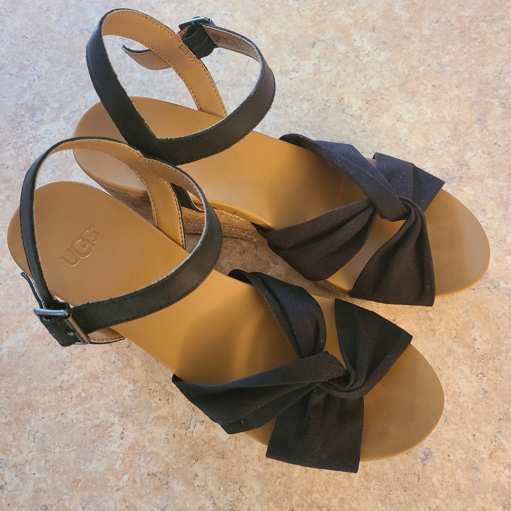 UGG Black Wedge Sandals in Size 8